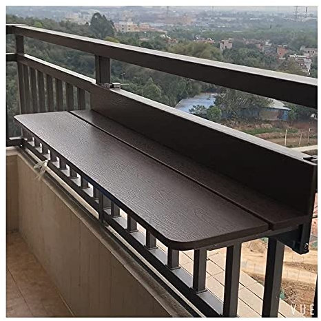 JXIPANUL Balkon-Klapptisch, Esstisch mit hängenden Geländern, Verstellbarer Schreibtisch für den Außenbereich, Holzplatte, rostfrei, wetterbeständig, für Terrasse, Garten, Deck, braun, 60 x