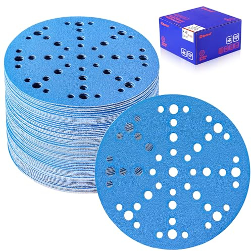 SpeTool 150mm Keramik Aluminiumoxid Schleifpapier 120 Körnung, 60 Stück, Blau, für Holz Metall, Exzenterschleifer