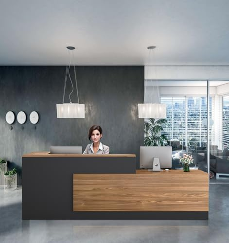 UKETO 160 cm Moderne Empfangstheke aus Holz - L-Form Empfangstresen für Büros multifunktionaler Empfangstisch mit großzügigem Stauraum Geeignet für Büros Rezeptionen Hotels (rechts hoch-A)