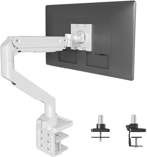 Claiks Monitor Halterung 1 Monitor für bis 17-49 Zoll Flach und Curved Bildschirm,Monitor Halterung Höhenverstellbar Neigbar Schwenkbar Drehungbar,VESA 75x75/100x100 mm,Hält 1~20 kg, Weiß