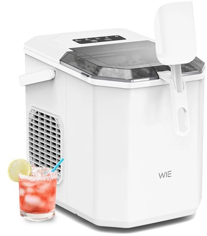WIE Machine à Glaçons, 12kg en 24h, 1,3L Silencieuse Machine à Glaçons Comptoir avec Pelle à Glaçons, Machine à Glaçons Autonettoyante et Portable pour Maison/Cuisine/Camping
