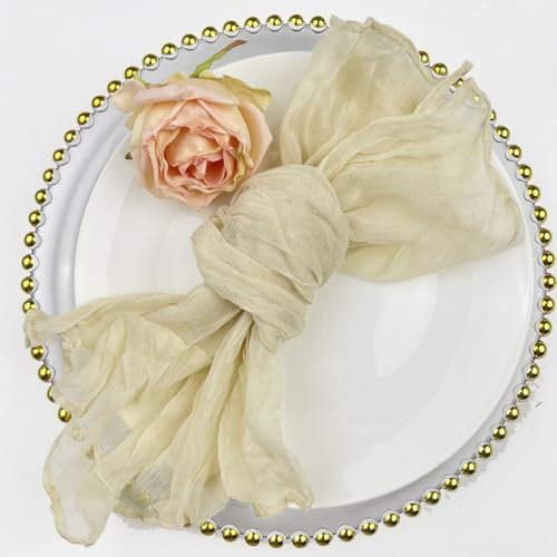 ZENZDS 6 Stück 50 x 50 cm weiße/salbeifarbene Mullservietten, Boho-Stoffservietten, dekorative rustikale Abendessenserviette für Party, Hochzeit, Stoffservietten
