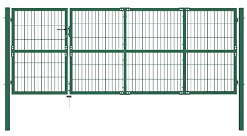 AJJHUUKI Hardware,Fencing & Barriers,Gates-home-Garden Fence Gate with Posts 350x120 cm Steel Green