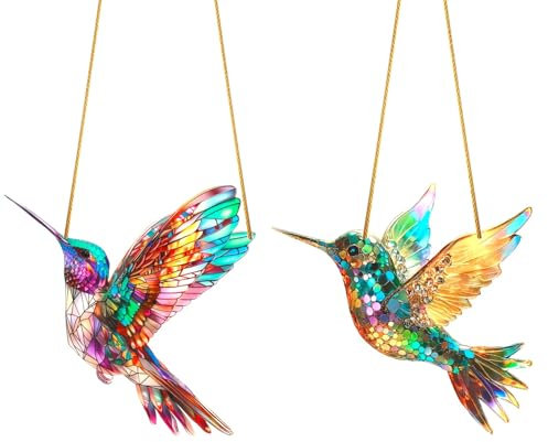 Hummingbird Suncatchers, 2pcs Stained Glass Window Hangings crystal suncatcher kit Sun Catchers For Bird Hanging Ornaments Stained Glass Kit For Outdoor Indoor Garden Party Decor