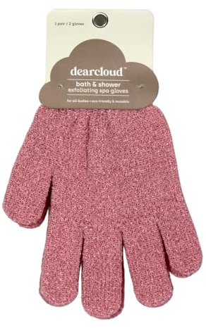 dearcloud Bath & Shower Exfoliating Spa Gloves – Reusable Exfoliating Body Scrubber & Exfoliating Glove Set for Smooth Skin (Pink & Taupe)