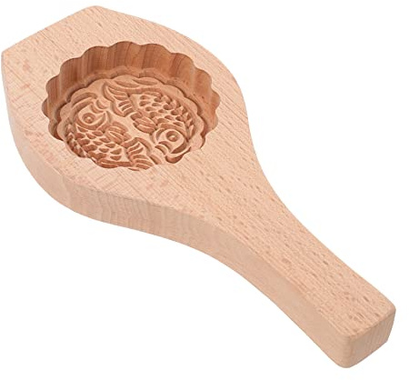 Zerodeko Holz Mondkuchenform mit Griffdesign Wiederverwendbare Gebäckform für Mittherbstfest Schöne Muster Zubehör für Backen von Mondkuchen