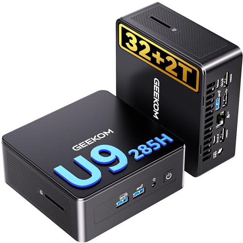 GEEKOM IT15 Mini PC IA Le Plus Puissant avec Intel Core Ultra 9 285H (15e Gén) 32Go DDR5 & 2To SSD (évolutive) | GPU Intel Arc 140T 99 Tops | WiFi 7 | Win 11 | 8K Quad Display pour IA Gaming Création
