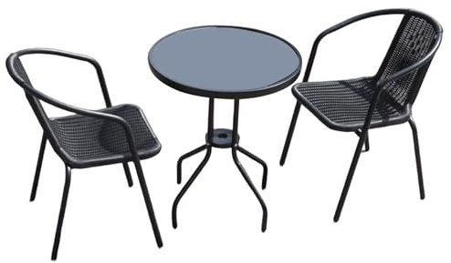 Balkonmöbel-Sets for Wohnungen mit 2 Stühlen und Tisch, Outdoor-Veranda-Möbel-Sets, wetterfester Rattan-Imitat-Stuhl for draußen, Garten, Veranda(Black,70cm)