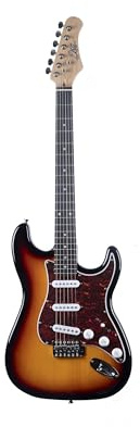 EKO GUITARS - Chitarra Elettrica ST‑100, Corpo Pioppo, Manico Acero, Tastiera Laurel, 3 Pickup Single‑Coil, Ponte Tremolo, 22 Tasti, Colore Sunburst