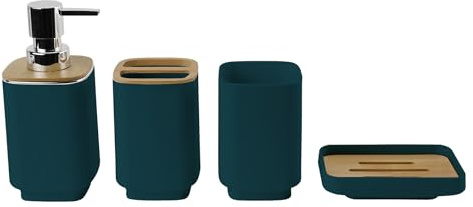 Hosoncovy Ensemble de 4 accessoires de salle de bain avec distributeur de lotion, gobelet à gargarisme, porte-savon, porte-brosse à dents et porte-dentifrice, ensemble de contenants de salle de bain