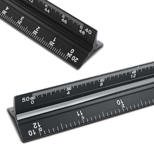 1 pieza Escuadra arquitectónica Regla, regla de 30 cm de largo, negra Escuadra con mango, para arquitectos, sistema de medidas británico (1:10, 1:20, 1:30, 1:40, 1:50, 1:60)