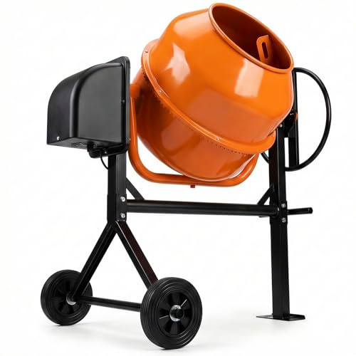 TABU 3 Cu.Ft. Electric Cement Mixer, 1/3HP Portable Concrete Mixer, Mortar Mixing for Seeds/Stucco, Freestanding Cement Mixing Tools with Wheels for Stucco