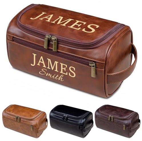 Trousse de toilette personnalisée en cuir pour homme, kit de rasage personnalisé, sac de voyage monogrammé, organiseur de toilette étanche de qualité supérieure, pour petit ami, mari, papa, garçons