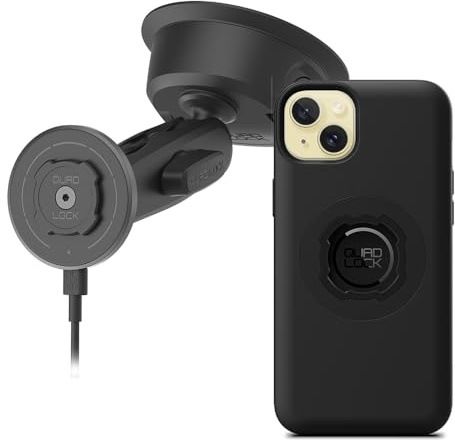 Quad Lock Heavy Duty Suction Car Phone Mount with MAG Phone Case and MAG Wireless Charging Head for iPhone 15 Plus