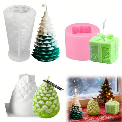 Stampo per candele per albero di Natale, stampo in resina epossidica per albero di Natale, stampo in silicone per candele di Natale con 10 etichette per la produzione di candele e decorazioni