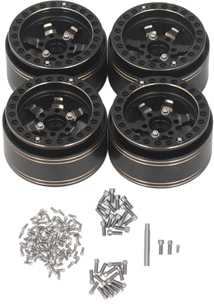 4PCS RC Beadlock Wheel Rim Hub 1.9in Black Brass Weighted Easy Install Durable RC Car Part for Axial SCX10 D90 D110 1/10 Remote Control Car