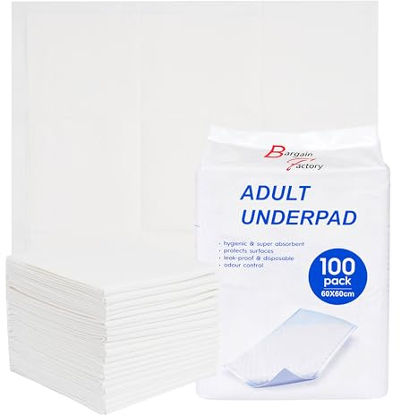 Bargain Factory Almohadillas Desechables | Almohadillas de Cama para incontinencia - 60 x 60 | Alfombrillas de Cama de protección de 5 Capas para niños y Adultos, Alta absorción e Impermeable