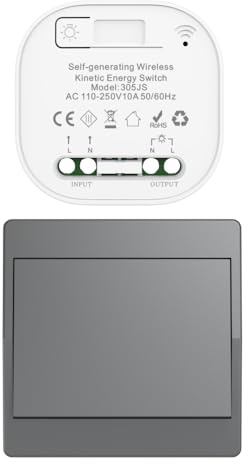 Cerhot gris Kit d'interrupteur cinétique sans fil auto-alimenté interrupteurs de lumière télécommandés RF interrupteur cinétique sans fil sans pile interrupteurs radio sans fil (Gray 1Gang 1V1 EU)