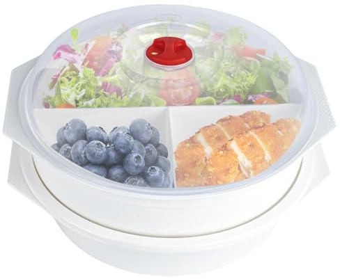 XCRPRT Platos de microondas con tapa, 2 unidades, con 2 compartimentos de división para utensilios de microondas, almacenamiento de alimentos para calentar, microondas y platos con ventilación para
