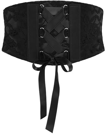 BlackButterfly 5.5 Wide Corset Waspie Elastic Lace Belt (Black, S)