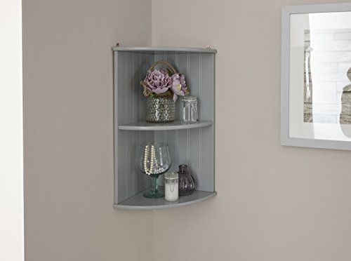 Home Source 2 Tier Corner Shelf Bathroom Storage ,Wall Mounted Furniture Solution, Grey