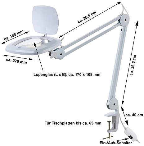 edi-tronic Lampada a LED con lente d'ingrandimento, 3 diottrie, lampada da lavoro, lente d'ingrandimento, luce fredda, 80 LED