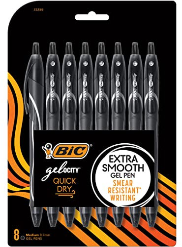 BIC Gelocity Gelschreiber, schnell trocknend, mittlere Spitze (0,7 mm), einziehbare Gel-Tintenroller mit komfortablem Griff, 8 Stück