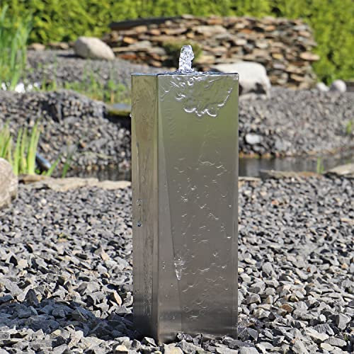 CLGarden Säulenbrunnen Edelstahl eckig ESB7 für außen Garten Brunnen Set Säule mit LED Beleuchtung