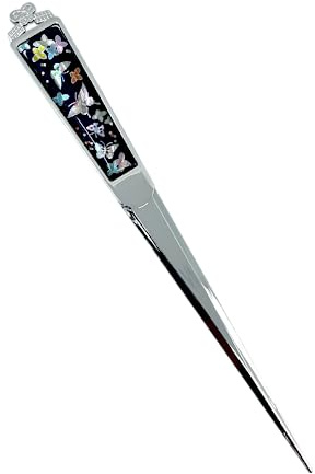 Decorative Envelope Paper Letter Opener with Mother of Pearl Antique Design Silver Steel Office Knife Hand Cutter Blade (Butterfly)