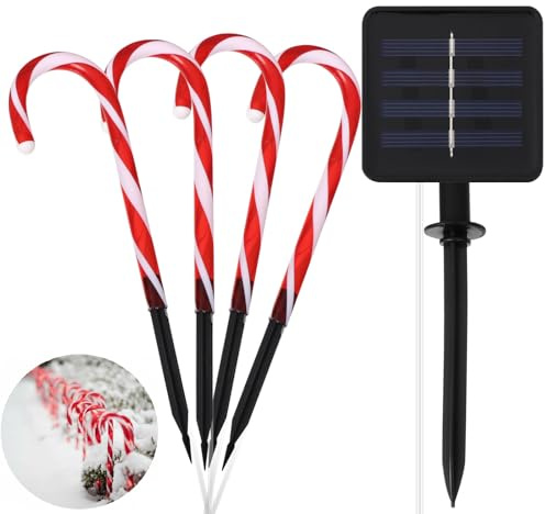 VILLCASE 1 Set Solar Led Zuckerstangen AußEnbeleuchtung - 4-in-1 Led Weihnachtsbeleuchtung AußEn, Zuckerstangen Beleuchtet AußEn Zuckerstangen Lichterkette FüR Garten Und Terrasse