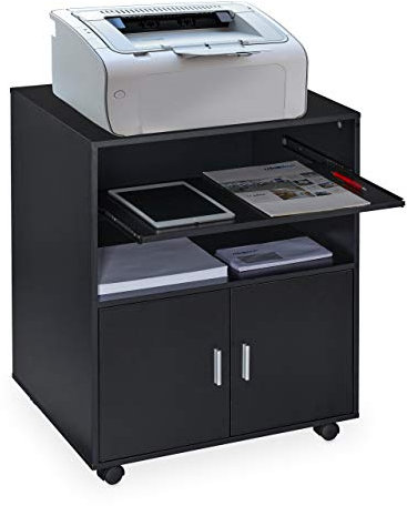 Relaxdays Rollcontainer Büro, mit 2 Fächern & Tastaturauszug, Druckertisch mit Rollen, HxBxT: 74 x 60 x 48 cm, schwarz