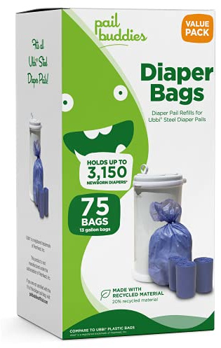 Diaper Pail Refill Bags for Ubbi, 75 Count, Odor Control, Tear-Resistant