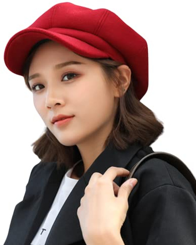 CHENGZI Damskärm basker Newsboy keps för damer, Röd,
