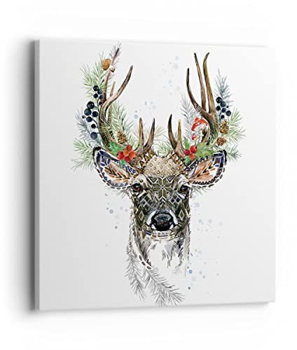 ARTTOR Leinwandbild 40x40cm Wandbild Tiere - 4486 | Surrealismus Reh Boho Klein Wanddekoration Wohnzimmer Schlafzimmer Küche Wanddeko Wand Kunstdruck Wandkunst Wall Decor ARTTOR