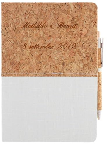 Notizblock mit persönlichem Stift - Textgravur auf diesem stylischen Notizblock aus Baumwolle und Kork - Notizbuch aus Stoff und Holz zum Selbstgestalten mit passendem Stift
