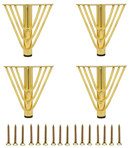 MEETOZ 6 inch Gold Furniture Legs Setm,4PCS Metal Cabinet Legs,with Rubber Floor Protectors, for Sofa, Legs for Dresser, TV Stand, End Table etc