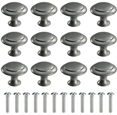 MengH-SHOP Schubladenknopf Runde Kabinett Knöpfe Moebelknopf mit Legierung Schraube für Schrank Schublade Küche 30mm 12 Stück Dunkelgrau