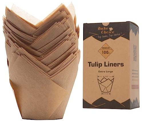 Diametro Inferiore 6 cm Pirottini per Muffin Carta Tulipano Grandi,100 Pezzi,Pirottini per Muffin Carta Naturale,per Feste & Natale,Grande Dimensione