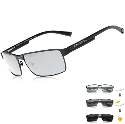 KINGSEVEN Moda Occhiali da sole fotocromatici Uomini Donne Occhiali da sole polarizzati pilota Occhiali da guida quadrati Antiriflesso UV400, Fotocromia nera, 62