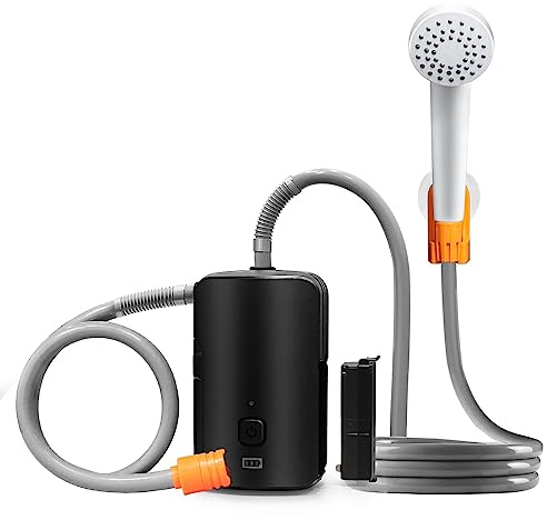 JOSBY Portable Camp Shower, 4400mAh Battery Powered Shower Pump, with Detachable USB Rechargeable Batteries, Waterproof, 3 LED Lights, Outdoor Water System for Backpacking, Beach, Pet, Flowering