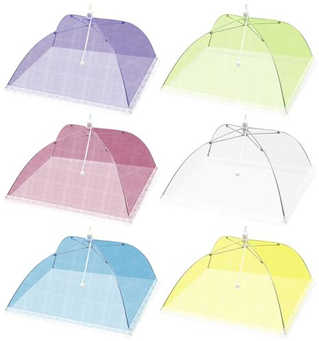 Aimeke 6 Pezzi Coprivivande a Rete Pieghevole 33 × 33 cm Copertura Alimentare Pieghevoli Copertura Antimosche per Alimenti per Frutta BBQ Picnic (6 Colori)