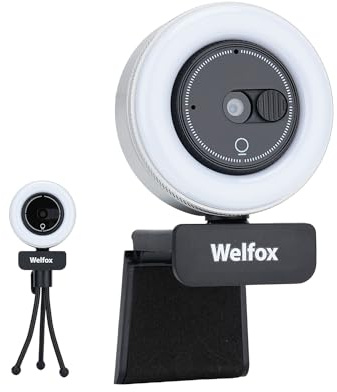 WELFOX 1080 Quad HD Webcam with Microphone and Ring Light, USB Web Camera with Privacy Cover, Plug&Play Computer Camera for PC/Mac/Laptop/Desktop, Streaming Camera for Video Conferencing