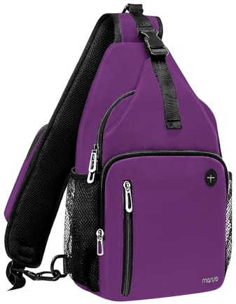 MOSISO Sling Backpack Bag, Crossbody Shoulder Backpack Travel Hiking Daypack Chest Bag with Front Square Pocket&USB Charging Port, Plum