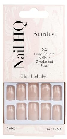 Nail HQ Press On Nails – Square Stardust Cat Eye Nails, 24 Durable Glossy Finish False Nails for Salon-Quality Manicure at Home