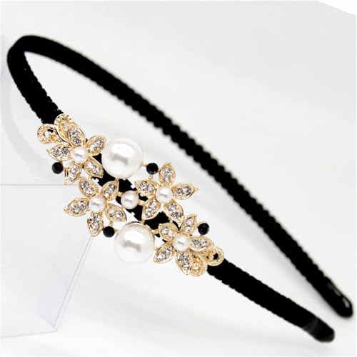 Kristall Blume Schmetterling Haarreifen Strass Perle Stirnband 1920er Jahre Französisches Haarband Vintage Samt Haarstyling Kopfschmuck Zubehör für Frauen Damen(Schwarz B)