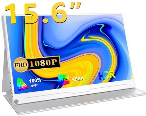 UPERFECT Portable Monitor 15,6 Zoll Mobile Dispaly 1920 x 1080 Full HD IPS Bildschirm mit HDMI USB C für Laptop PC Mac Handy PS Switch mit Schutzhülle, VESA-kompatibel, Weiß