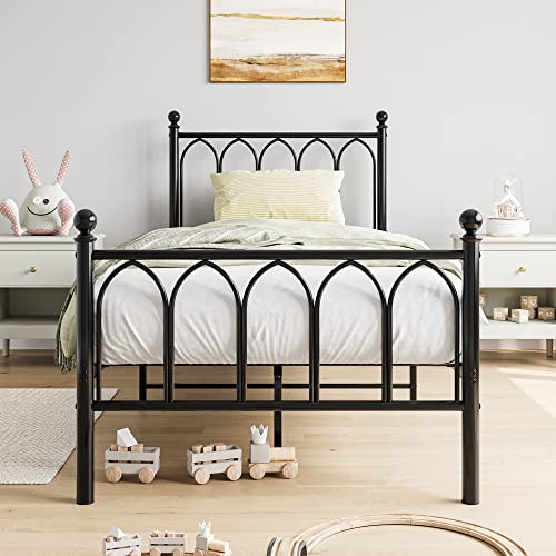 JELUTE Telaio letto singolo in metallo, 90 x 190 cm, con testiera e pediera, base resistente, supporto a doghe in metallo, colore nero
