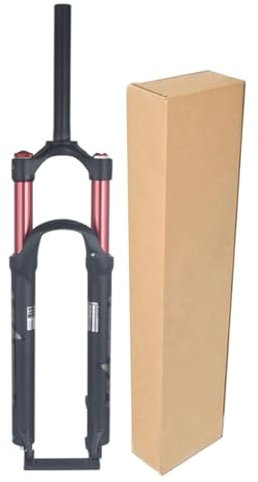 ZECHAO Federgabel Vorne 26/27,5/29 Zoll, 120 MM Federweg Gerade 1-1/8 Zoll Schnellspanner-Scheibenbremse Aluminiumlegierung Doppelluftkammergabel(Red-Manual Lock,26inch)