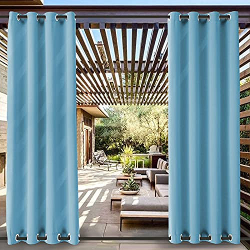 Wasserdichter Outdoor-Pavillon-Vorhang mit Ösen oben und unten, wärmeisoliert, Verdunkelungsvorhang für Terrasse, winddicht und UV-Schutz, Blau, 213,4 x 132,1 cm
