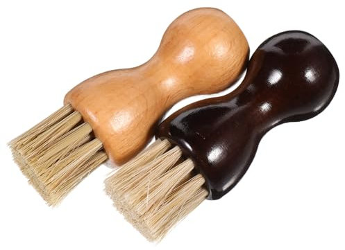 DEARMAMY 2 Pezzi Pennello Per Applicazione Cera Scarpe Manico in Legno e Setole Delicate Per Pulizia Scarpe in Pelle e Accessori Compatto e Portatile